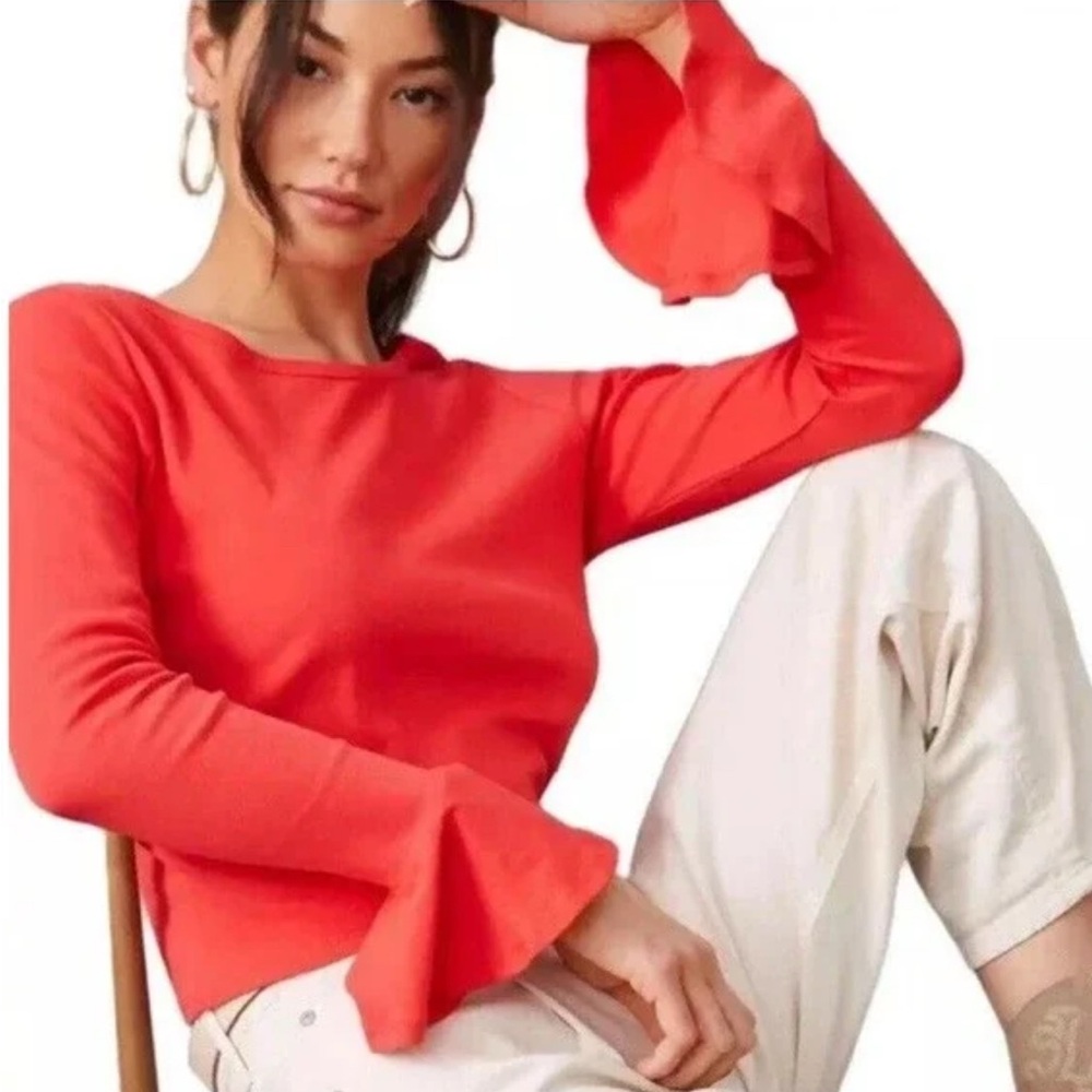 Maeve by Anthropologie Red Flare Sleeve Top